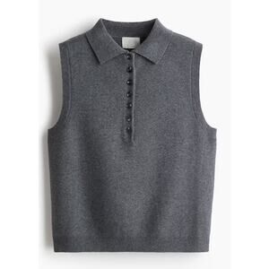 H&M Dark Gray Collared Button Knit Sweater Vest Sleeveless Cotton Blend XS